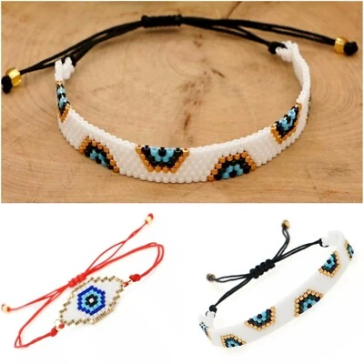 Armband Geflochten Verstellbar Armreif Armschmuck Weiß Nazar Boncuk Blaue Auge - Bild 1 von 4