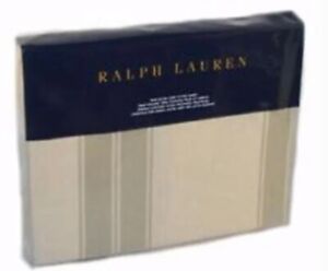 Ralph Lauren Amagansett Further Lane Ticking Flat Sheet Tan Sage Green NWT Queen