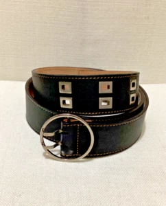 PROENZA SCHOULER Double Prong Round Buckle Belt, Silver Metal Eyelets - Sz M - Picture 1 of 8