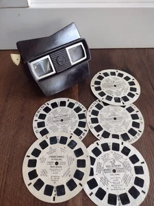 Vintage Black View-Master with 5 Reels Lot Roy Rogers Crater Lake Lassie Lot - Picture 1 of 5