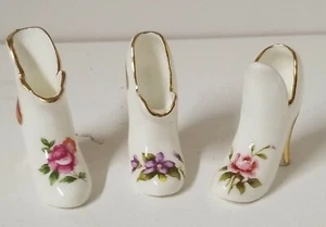 Vintage Bone China Miniature Shoe High Heel Floral Japan 1.75" - Set of 3 - Picture 1 of 3