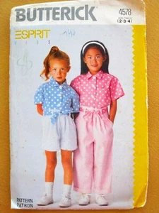 Butterick 4578 girl SHIRT SASH SHORTS PANTS sew 1990 ESPIRIT  Uncut - Picture 1 of 3