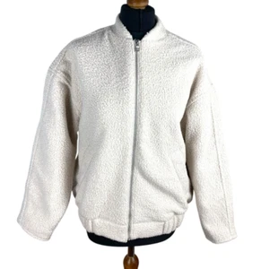 H&M Beige Oversized Teddy Bomber Jacket Women's UK Size XS - Picture 1 of 8