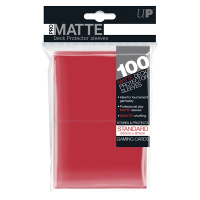 100 Ultra PRO Pro-Matte Deck Protector Sleeves Standard Card Red 66mm x 91mm - Image 1 of 3