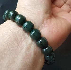 Tube Cylinder natural green jade stone beads bracelet,amulet,unisex - Picture 1 of 15