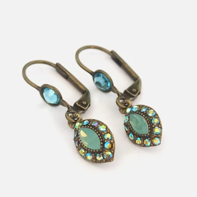 Pendientes Michal Negrin Azul Hielo AB Delicados Cristales Brillantes Pequeña Gota Helado Regalo Foto 1 de 4