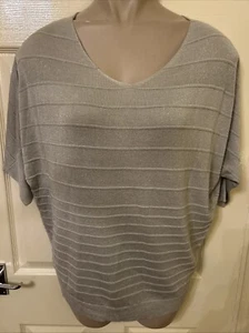 M silber glitzernder Pullover mit V-Ausschnitt, Fledermaus, lockerer von Trend - Bild 1 von 7