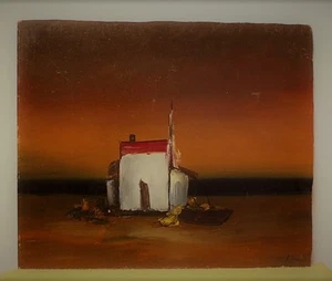 Imagen al óleo casa de pescadores en el lago signo. Rossen Stanoev * 4156 - Imagen 1 de 12