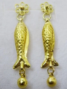 Vintage 14 + 21 karat Gold Fish Earrings - Picture 1 of 5