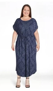 Terra & Sky Women’s Plus Criss Cross Knit Dress Pockets Drawstring Dark Navy 0X - Picture 1 of 10