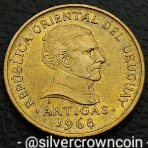 Uruguay 1 Peso 1968 So. KM#49. One Dollar coin. Flower. 1 Year Issue. Artigas.  - Picture 1 of 7