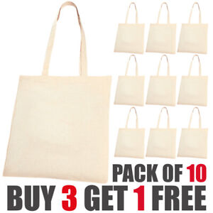 10 Plain Eco Natural Cotton Shopping shoulder Tote Bags Ideal for Decorating