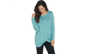 AnyBody Loungewear Hacci Front Twist Top Sea Glass 1X A349801 QVC - Imagen 1 de 5