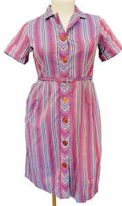 Vintage 1960s pink striped dress, short sleeve cotton red 1950s plus size L XL - Picture 1 of 6