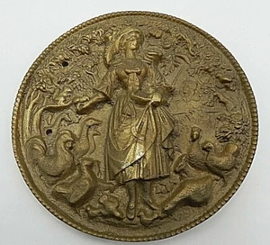 Antique Hand Made Belt Buckle Brass, Bronze or Copper Maiden w/Animals 4.75" - Picture 1 of 8