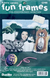 Vintage New Bucilla LOVE MY CAT Fun Frame 1997 Plastic Canvas Kit 3 Dimensional - Picture 1 of 3