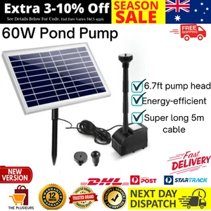 60W Solar Powered Water Pond Pump In/Outdoor Garden 800L/H Fountain Fish Pond AU - Picture 1 of 12