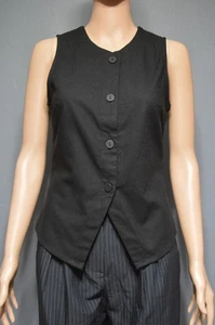 COMMENSE Sz XS Black Linen Button Front Vest Waistcoat Slim Fit - Picture 1 of 6