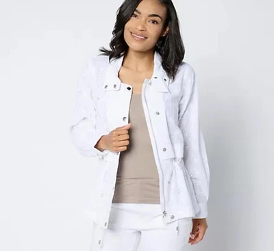 Dennis Basso Cotton Eyelet Anorak Jacket White XS A650071 - Image 1 of 4