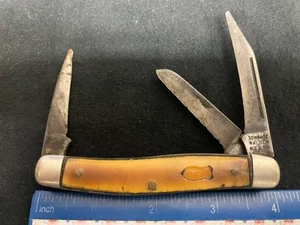 Schrade Walden USA 881Y Stockman Knife, Yellow Composite Handles, BAD Condition - Picture 1 of 6