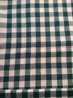Dark Green Gingham 1" Check Fabric Cotton Home Dec Tablecloth Weight 17" x 56" - Image 1 of 3