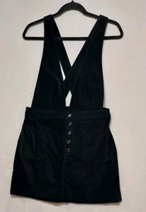 Free People ‘Canyonlands’ Cord Jumper Overall Mini Dress Sz 6 Black Corduroy - Picture 1 of 18