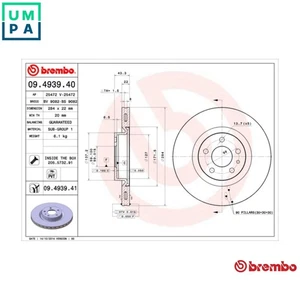 2x BRAKE DISC 09.4939.41 FOR FIAT 312A2/199B6.000 0.9L 2cyl 500L 4cyl 500L - Picture 1 of 10