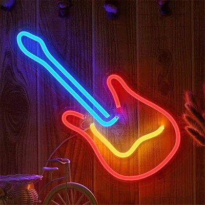 NEON LED Licht, dekorative Wand-Leuchte, Gitarre, rot gelb blau, ca. 40 x 19 x 2 - Bild 1 von 4