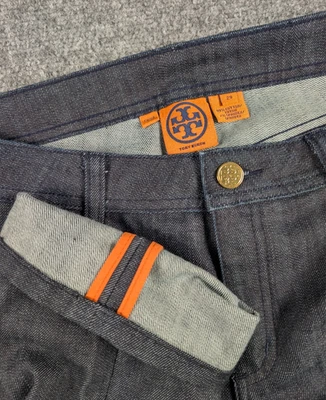 Tory Burch Cuffed Jean Womens 29 Raw Dark Denim Selvedge - Image 1 of 4