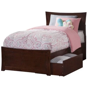 AFI Metro Solid Wood Twin Bed and Footboard with Storage Drawers in Walnut - Picture 1 of 7