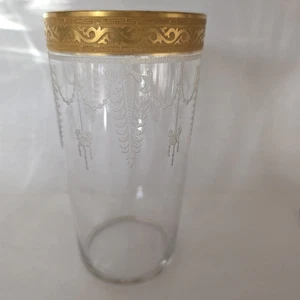 Antique Art Deco Etched Gold Rimmed Crystal Water Glass - Picture 1 of 5