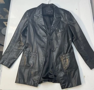 CHAQUETA DE CUERO GUESS JEANS vintage para hombre talla mediana abrigo negro - Imagen 1 de 12