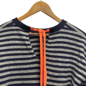 Pullover 1234 Damen Gr.1 marine/grau gestreift Kaschmir Strick Schlüssellochausschnitt Pulli - Bild 1 von 5