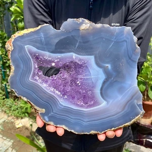3.48LB Natural amethyst agate slab quartz crystal specimen decor healing - Picture 1 of 15
