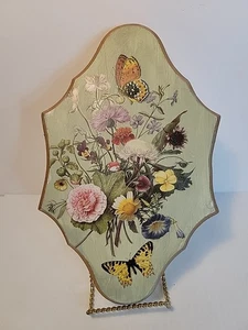 Painted Wood Plaque Floral Cottage French Decor Gold Trim Color Iod Transfer - Picture 1 of 5