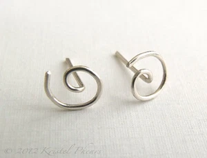 Tiny Swirl Stud Earrings - Silver or Gold-Filled cute fun gift - Picture 1 of 4