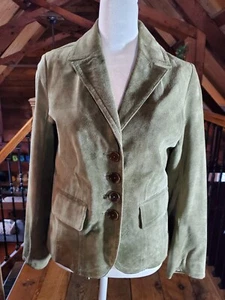 EDDIE BAUER Suede Blazer Womens XS Petite Sage Green Seattle Jacket Career - Picture 1 of 19