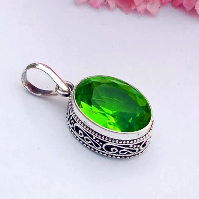 Green Peridot Gemstone Handmade Pendant, 925 Sterling Silver Handmade Pendant - Image 1 of 4