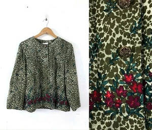 Vintage Jacket Women Floral Animal Print Size 12 Dressy Lightweight Gold Buttons - Picture 1 of 6