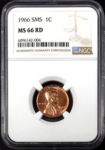 1966 SMS Lincoln Cent graded MS 66 RD by NGC! sku 2-004 - Picture 1 of 4