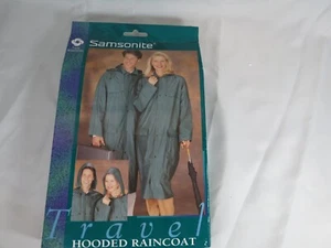 Samsonite Raincoat Unisex Rain Jacket Hidden Hood Green Snaps PVC M/ L NEW - Picture 1 of 5
