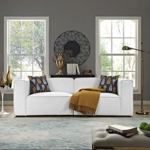 Modway Contemporary Modern Upholstered Fabric 2PC Sectional Sofa Set in White - Picture 1 of 5