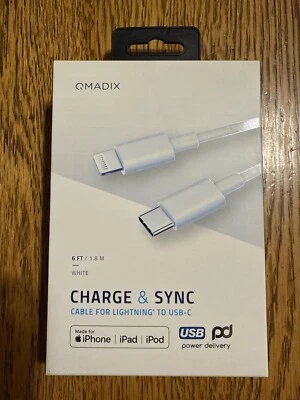 Cable de carga y sincronización QMADIX de 6 pies para iPhone a USB-C (blanco) Foto 1 de 2