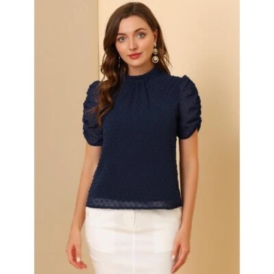 Blusa Allegra K Azul Marino Plisada Alto Manga Abullonada Talla 1X Nueva con Etiquetas Foto 1 de 4