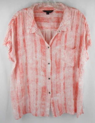 Rock & Republic Womens XXL Short Sleeve Button Up Red Striped Rayon Top - Image 1 of 4