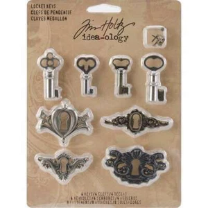 Tim Holtz idea-ology CHIAVI SERRATURA 4 chiavi 4 fori chiave 8 brads - Foto 1 di 1