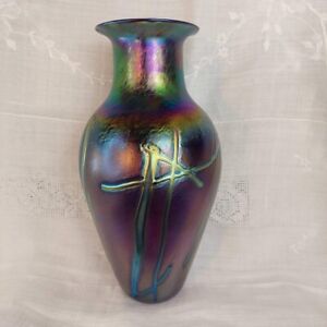 Early ROBERT HELD Signed 11" Iridescent Art Glass Vase