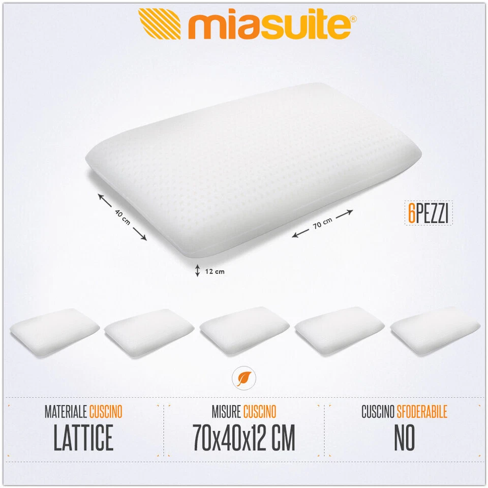 6 CUSCINI SAPONETTA LAVABILE 100% LATTICE H 12 CM ANTICERVICALE FODERA IN COTONE - Immagine 1 di 1