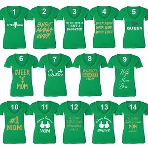 Mother's Day t shirt Queen Wife Mom Boss T-shirt Super V-neck Grandma tshirt Grn - Picture 1 of 15