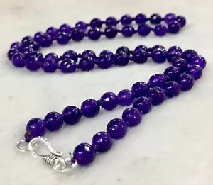 6/8/10/12mm Faceted Amethyst Round Gems Beads Necklace 925 Silver Clasp 18'' - Picture 1 of 8
